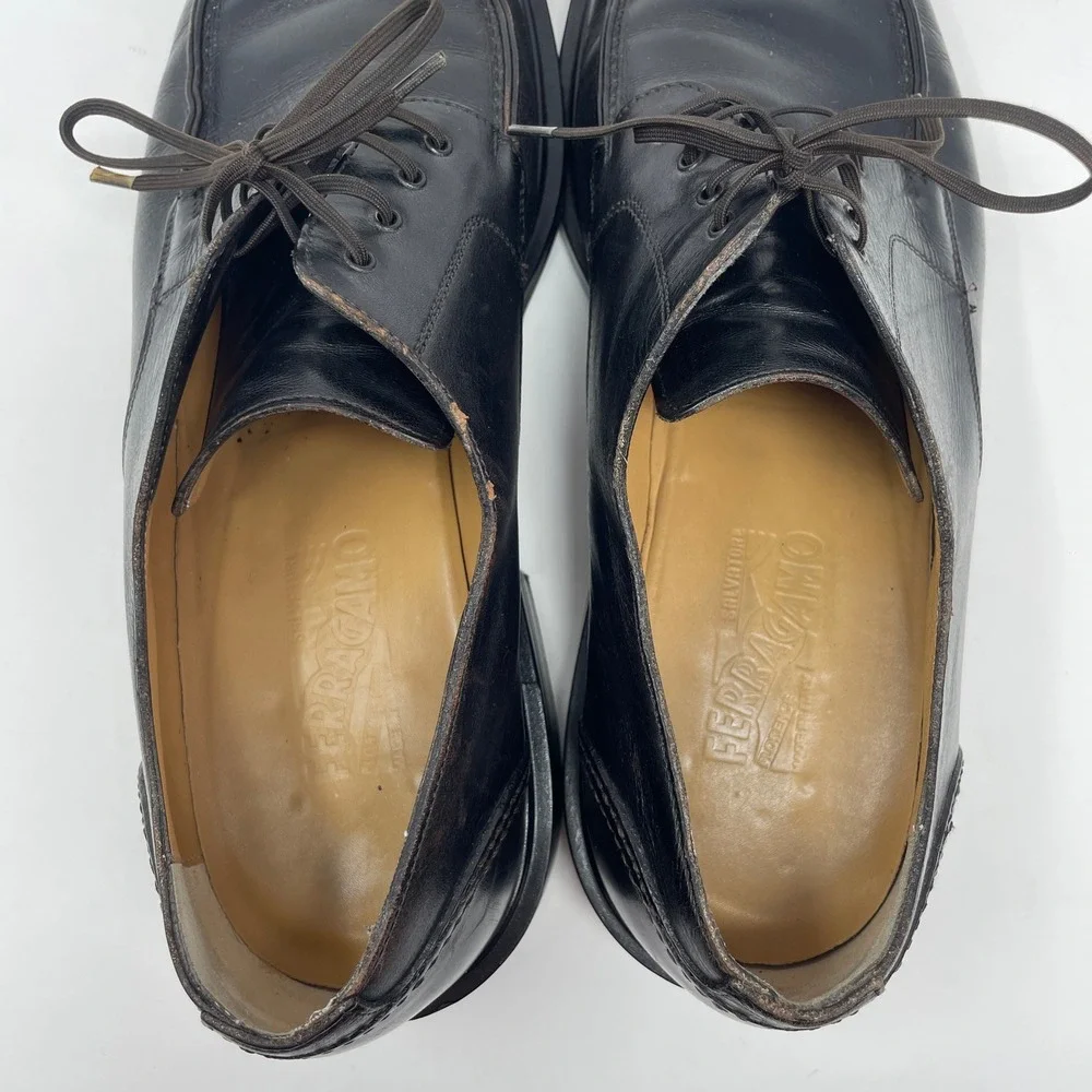 Salvatore‎ Ferragamo Mens Black Leather Moc Toe Derby Shoes 11 D Italy 6818 A23